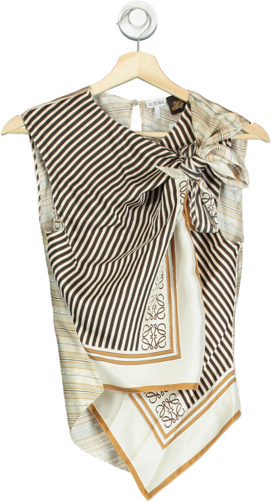 Loewe Beige Striped Silk Scarf Top UK M