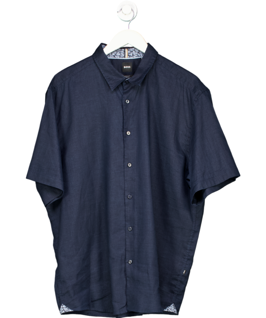BOSS Blue Regular Stretch Linen Blend Short Sleeve Shirt UK XXL