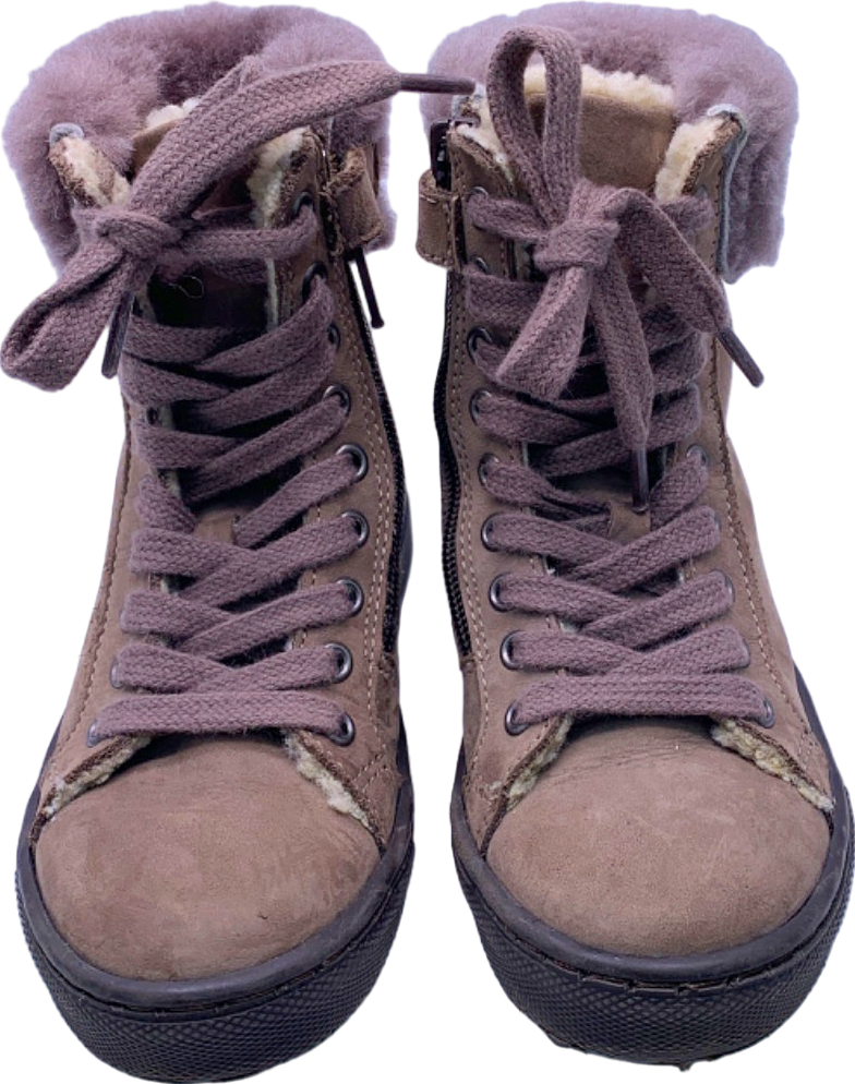 Papouelli Brown Suede Lace-Up Winter Boots EU 26