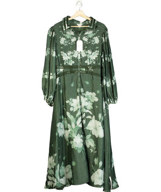 Monsoon Green Amari Floral Midi Shirt Dress UK 22