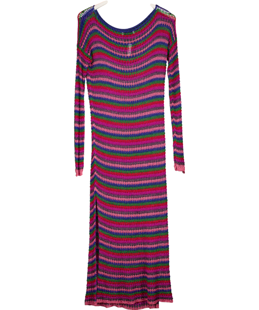 ZARA Multicoloured Multicolour Crochet Knit Long Sleeve Dress UK S