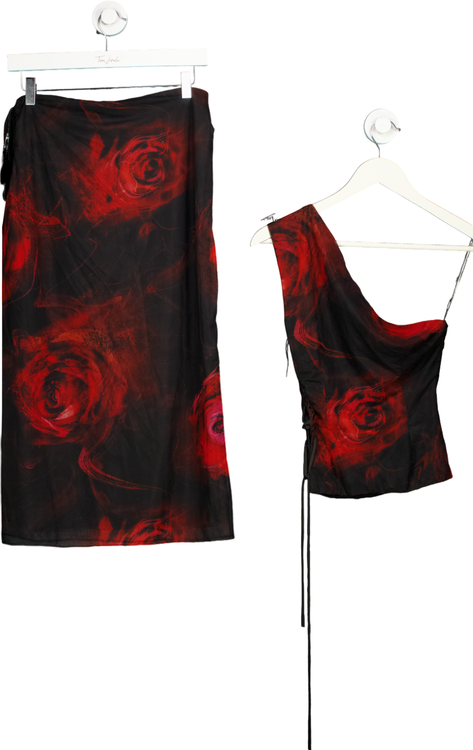 Mistress Rocks Black/Red Floral One Shoulder Dress UK M