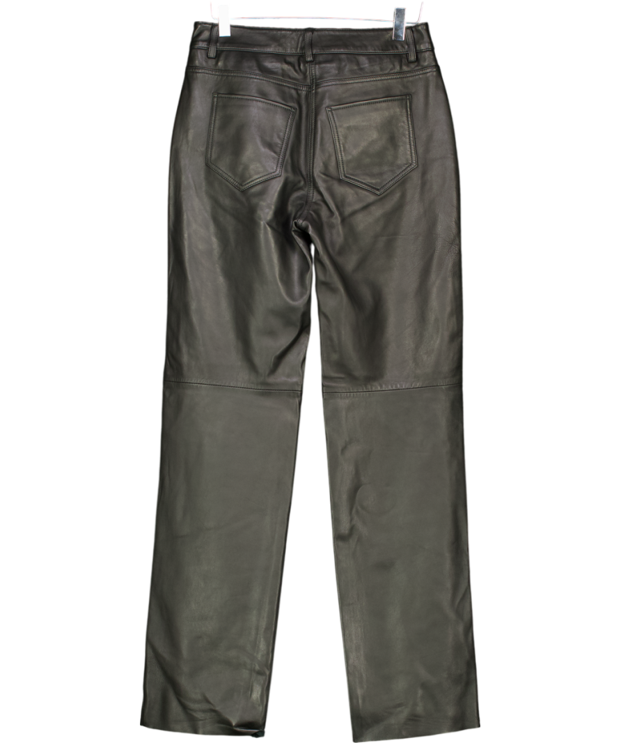 All Saints Black Saige Straight Fit Leather Trousers UK 6