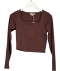 Rise Brown Square Neck Long Sleeve Top UK S