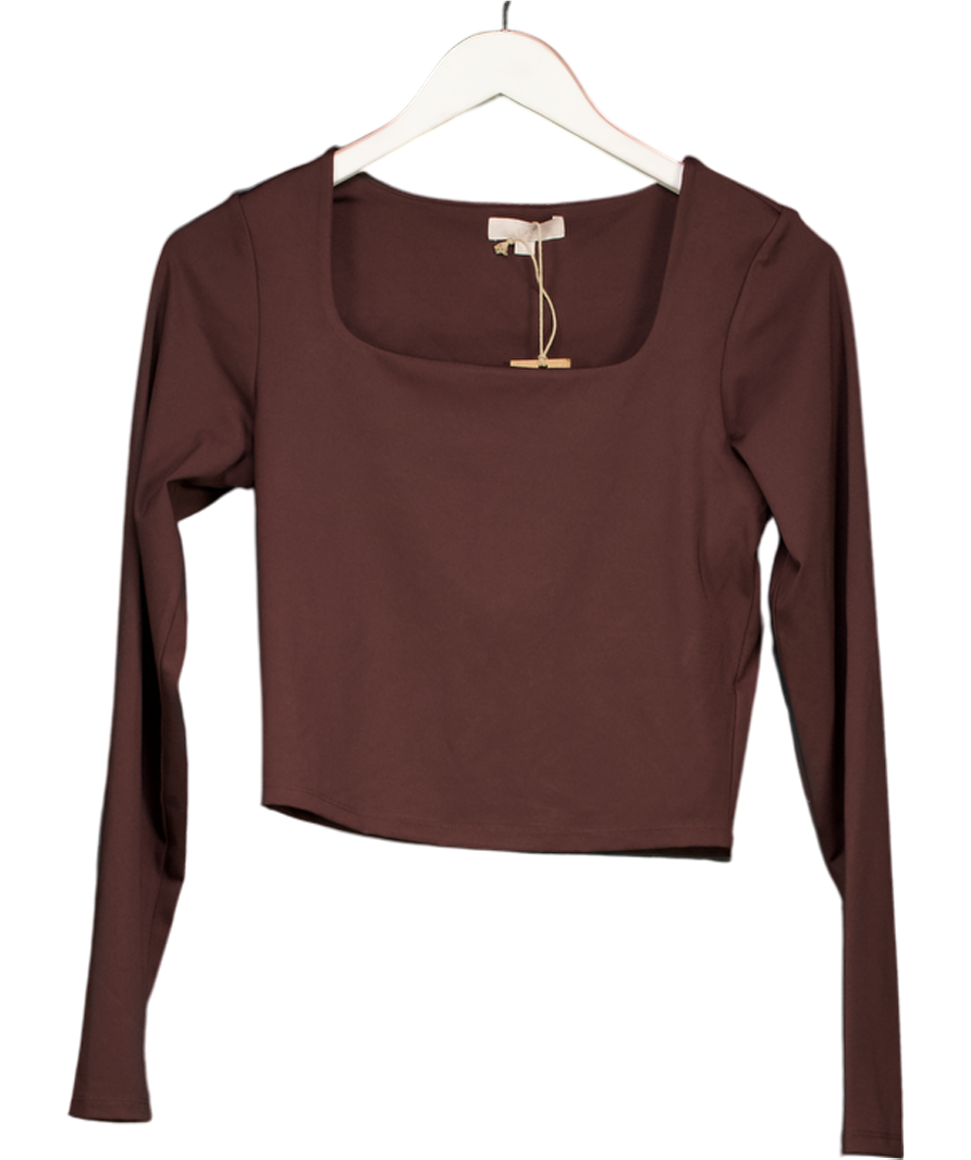 Rise Brown Square Neck Long Sleeve Top UK S