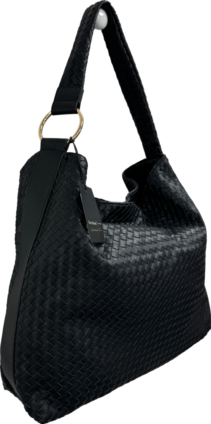 River Island Black Large Woven Ring Detail Handbag