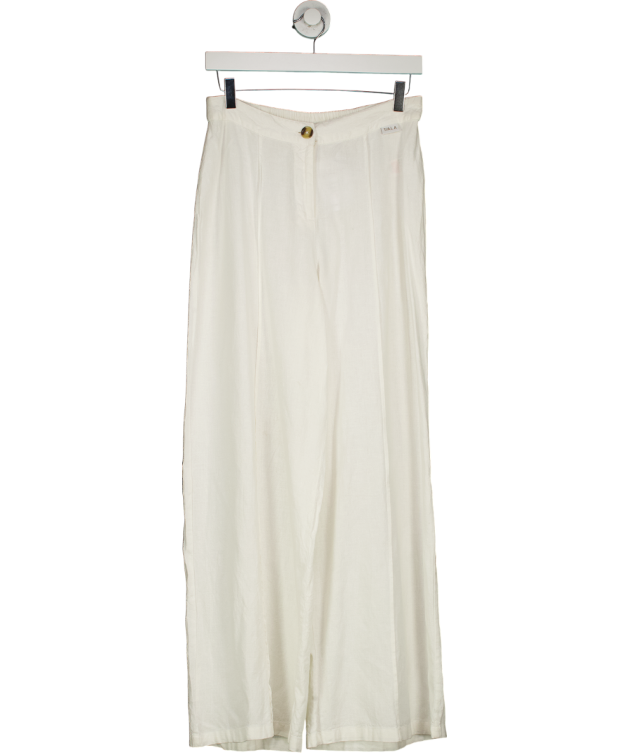T/ALA White Athens Linen Blend Tailored Wide Leg Trousers UK M