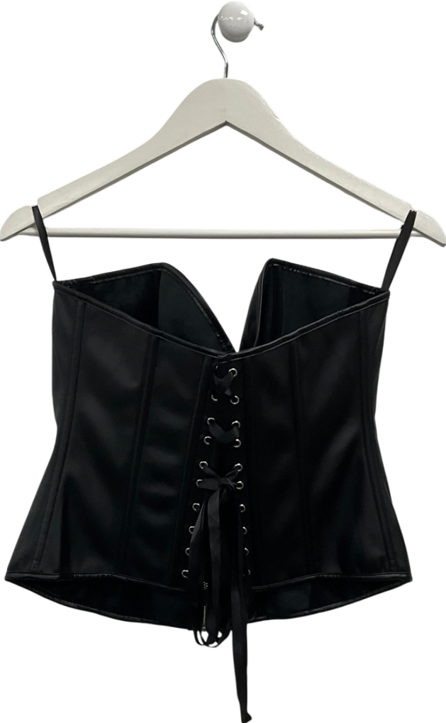 Black Faux Leather Lace Back Corset Top UK XL