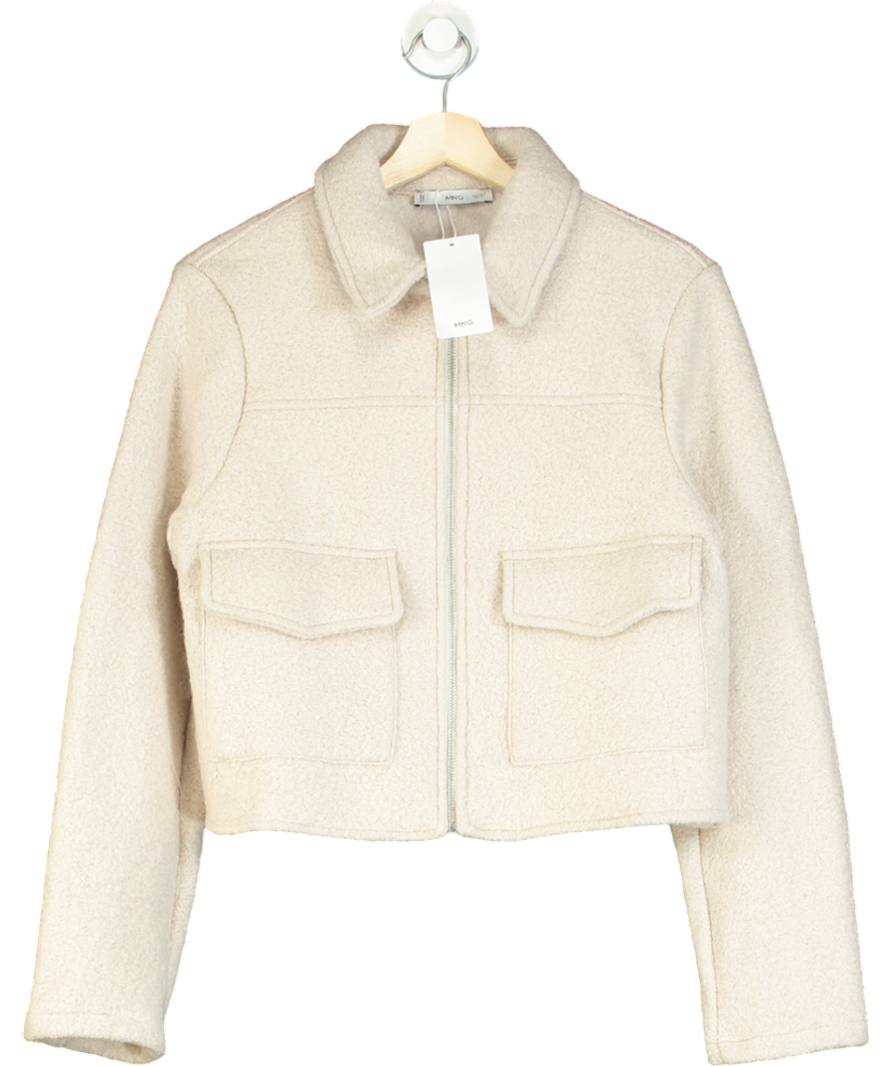MANGO Beige Pocketed Wool-blend Jacket UK S