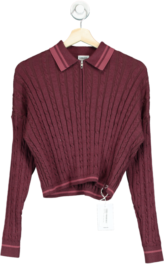 Gymshark Burgundy Rest Day Cable Knit Pullover UK XS