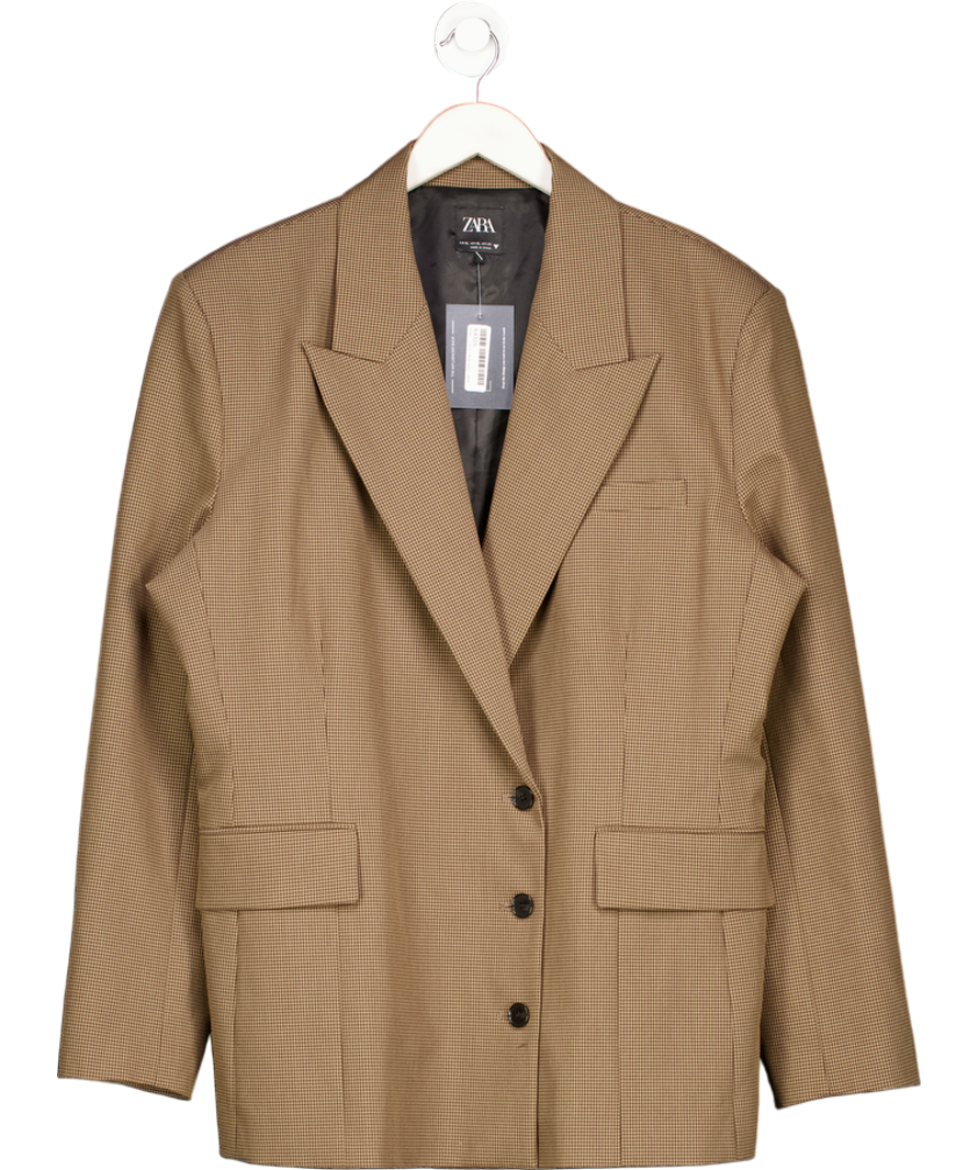 ZARA Brown Houndstooth Check Oversize Blazer UK XL