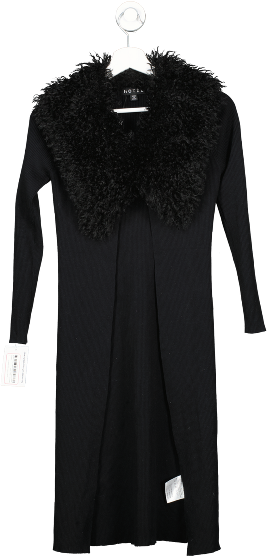 Motelrocks Black Kameo Longline Cardi Afghan Fur UK S