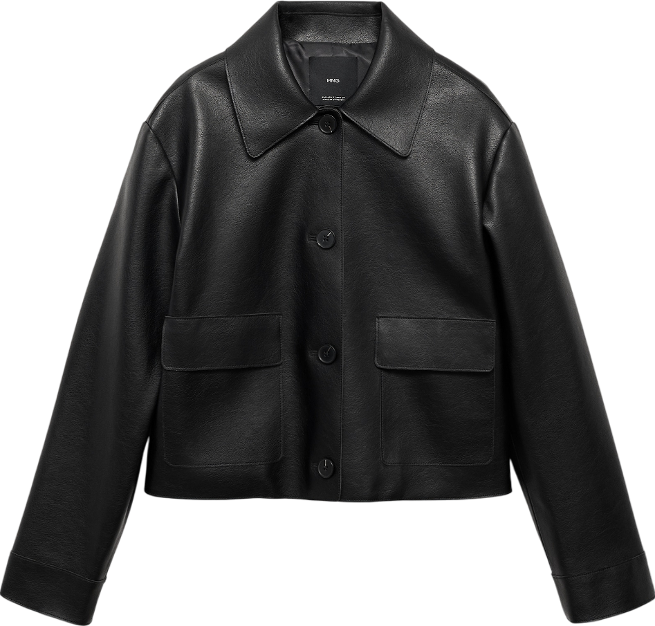 MANGO Black Leather-effect Jacket With Pockets UK XS