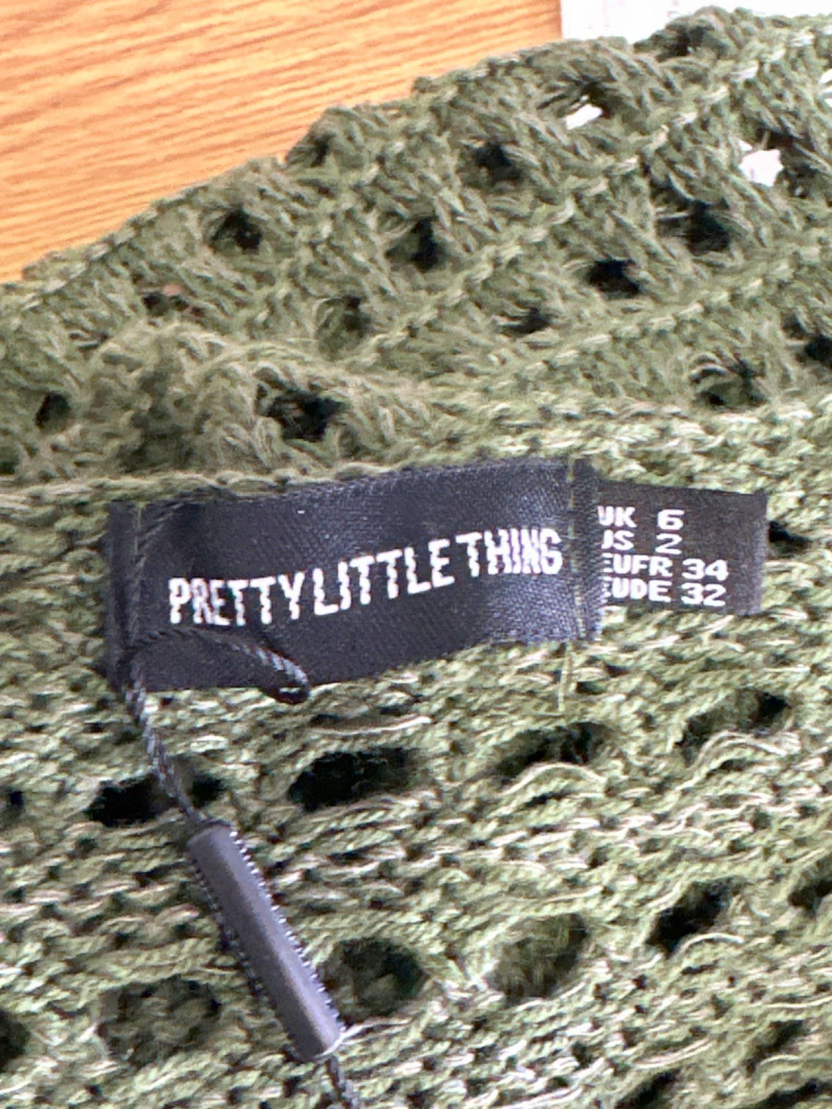 PrettyLittleThing Olive Petite Crochet Maxi Dress UK 6