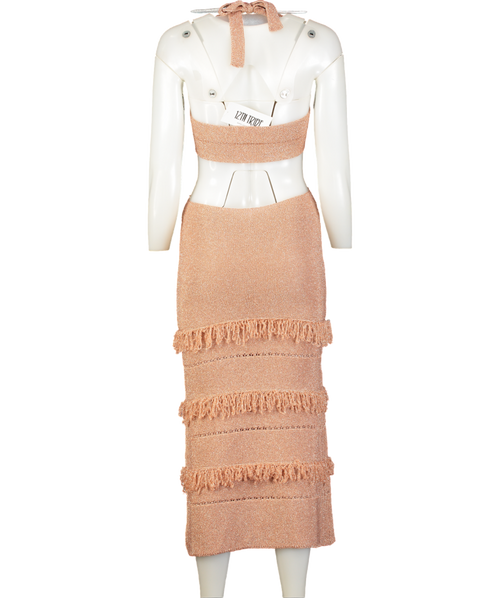 12th tribe Pink Rosado Rose Gold Lurex Midi Dress UK XS