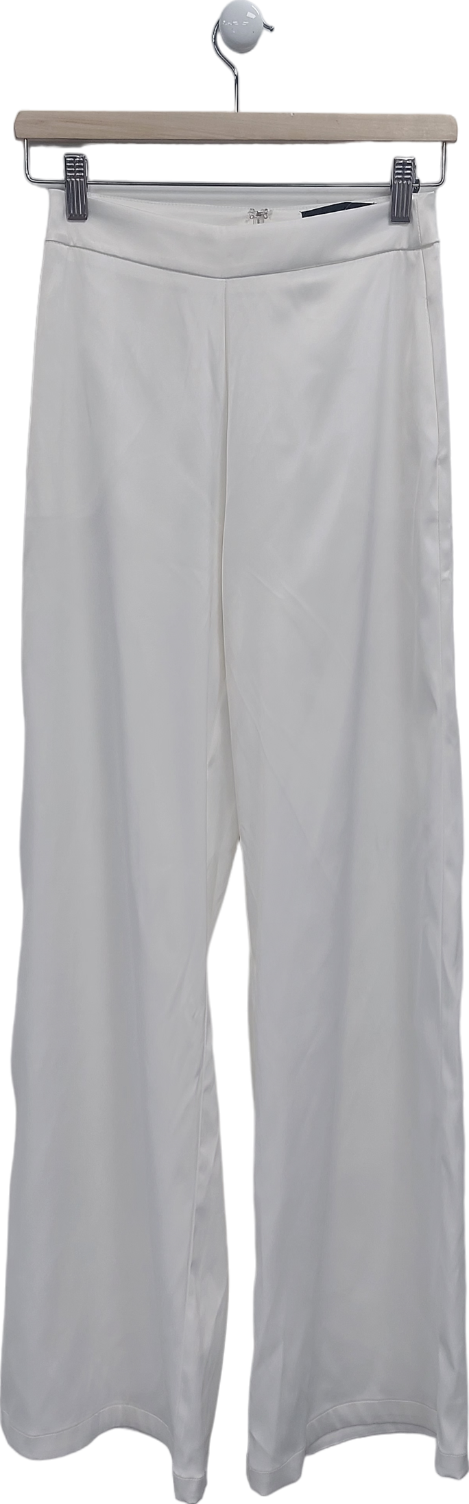 Fashion Nova White Wide Leg Satin Trousers UK XS