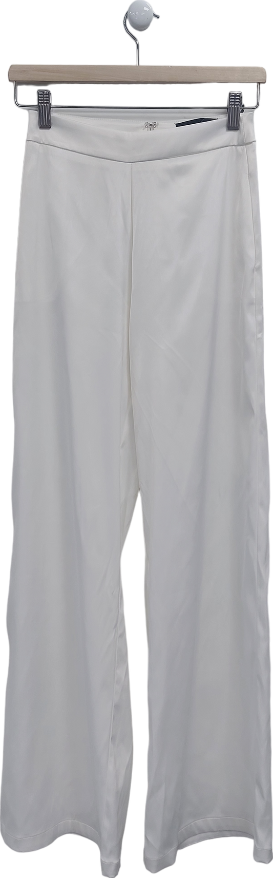 Fashion Nova White Wide Leg Satin Trousers UK XS