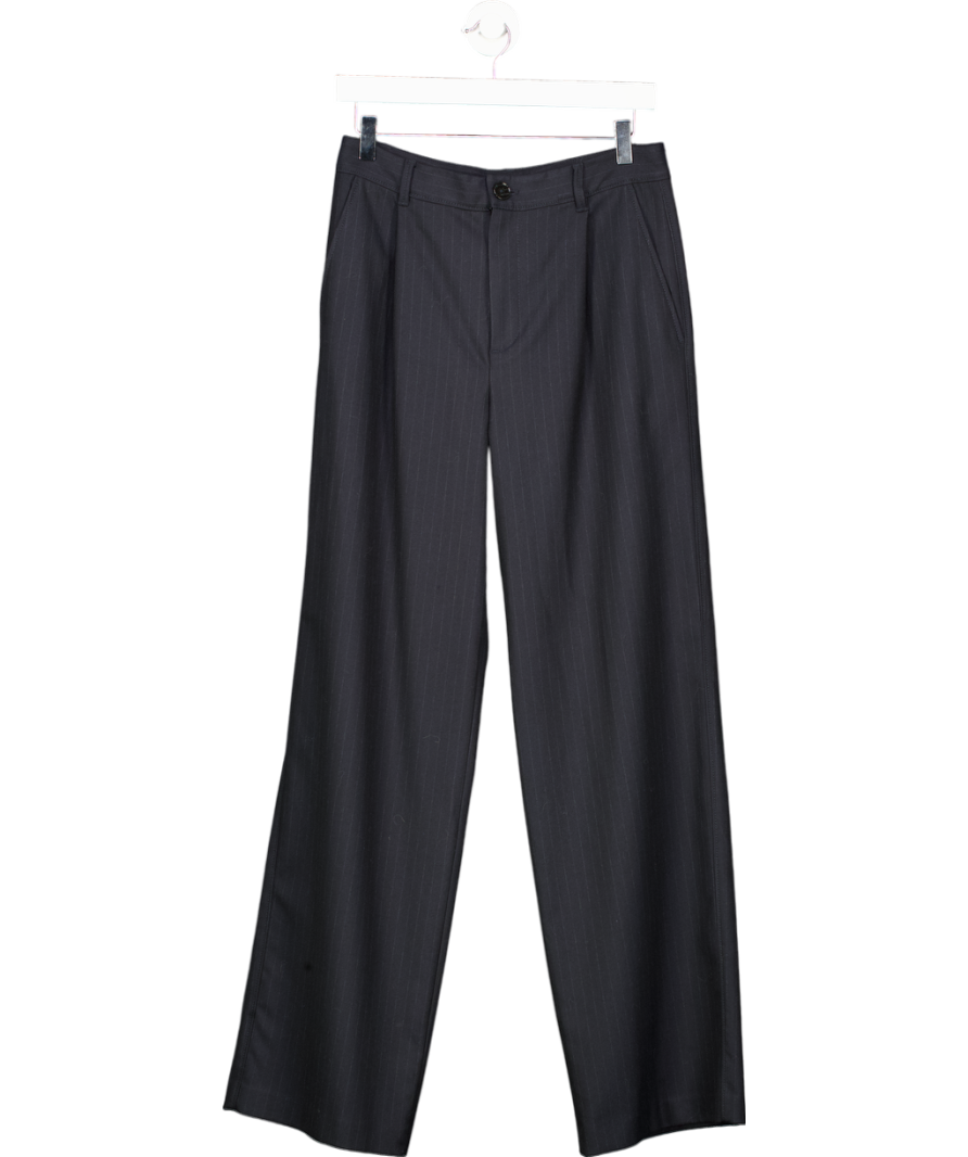 Massimo Dutti Navy Blue Viscose Blend Pinstripe Wide-leg Trousers UK 8