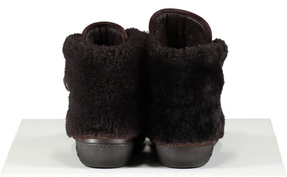 Louis Vuitton Brown Leather/sherpa Monogram Lace-up Boots UK 5.5 EU 38.5 👠