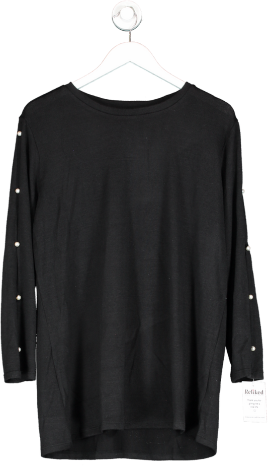 v by very Curve Crew Neck Pearl Embellished Sleeve Detail Top - Black UK 28