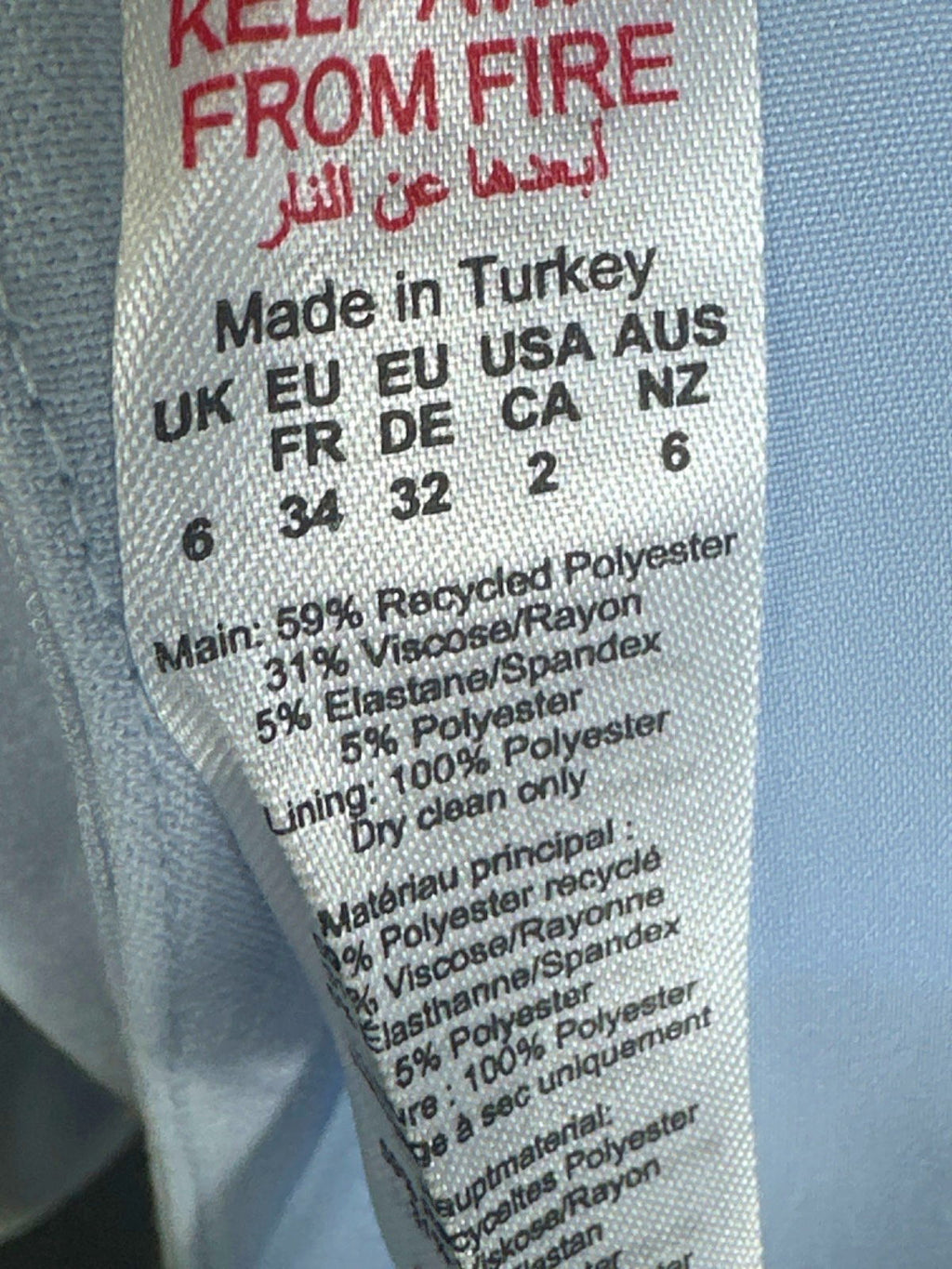 Karen Millen Light Blue Compact Stretch Tab Waist Detail Full Skirt Midi Dress UK 6