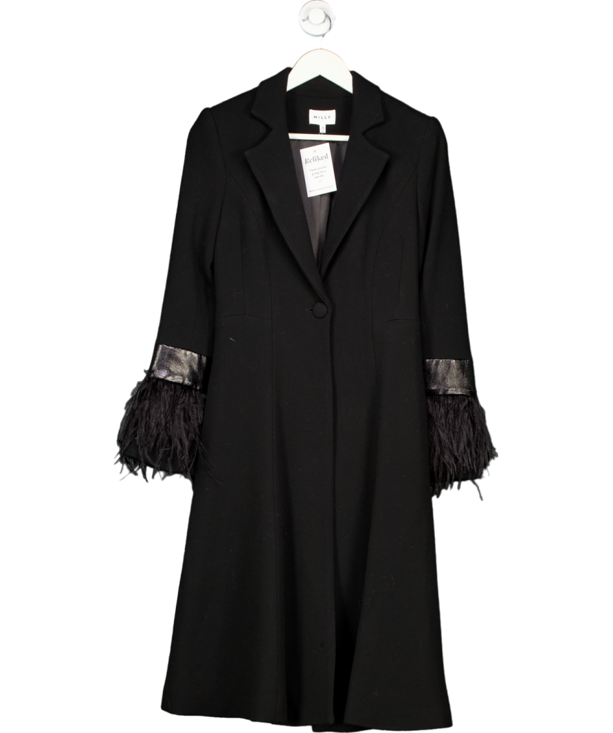 Milly Black Feather Cuff Coat UK 8