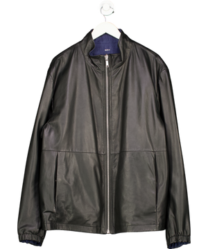 BOSS Black Nappa Leather / Blue Denim Reversible Bomber Jacket 48R UK XXXL