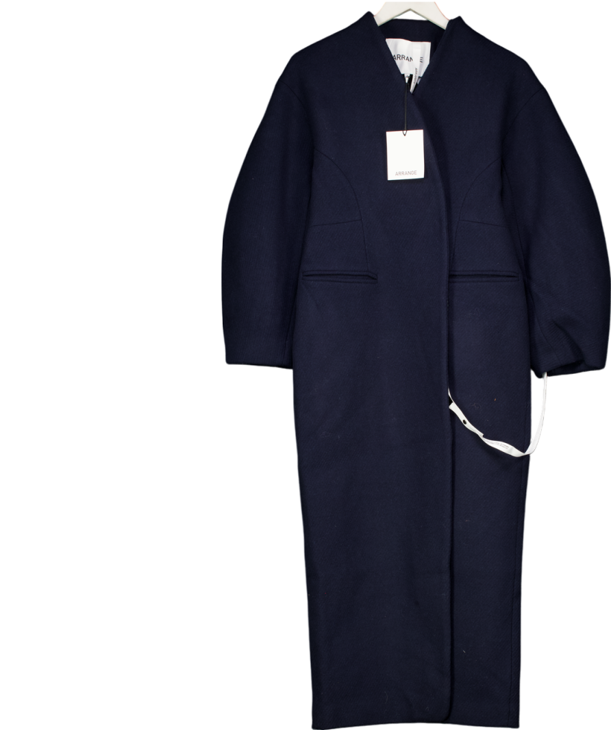 ARRANGE Navy Blue Balloon Sleeve Coat With Cinched Waist UK 6