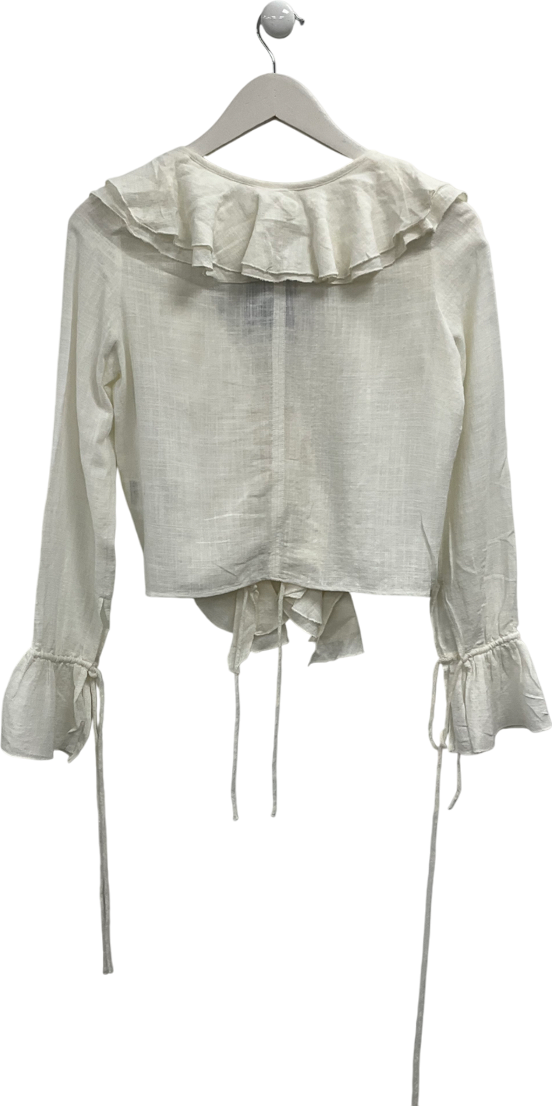H&M Cream Cotton Blend Ruffle Tie Front Top UK XS