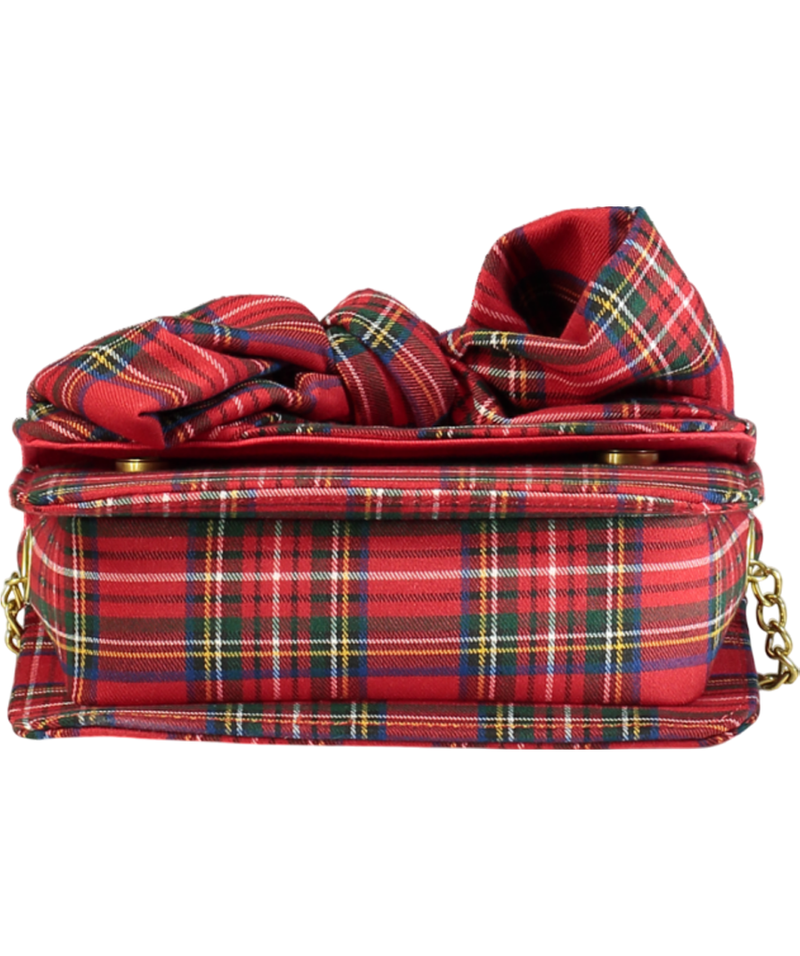 Boden Red Tartan Bow Bag with gold chain strap