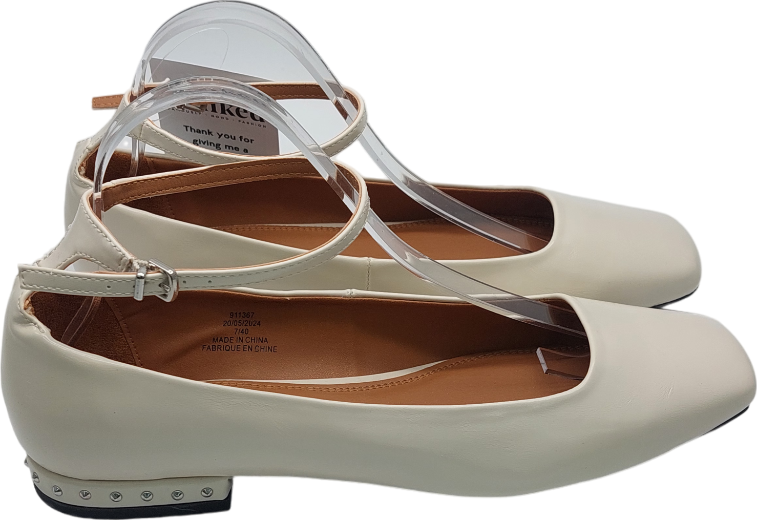 River Island Beige Square Toe Ankle Strap Pumps UK 7 EU 40 👠