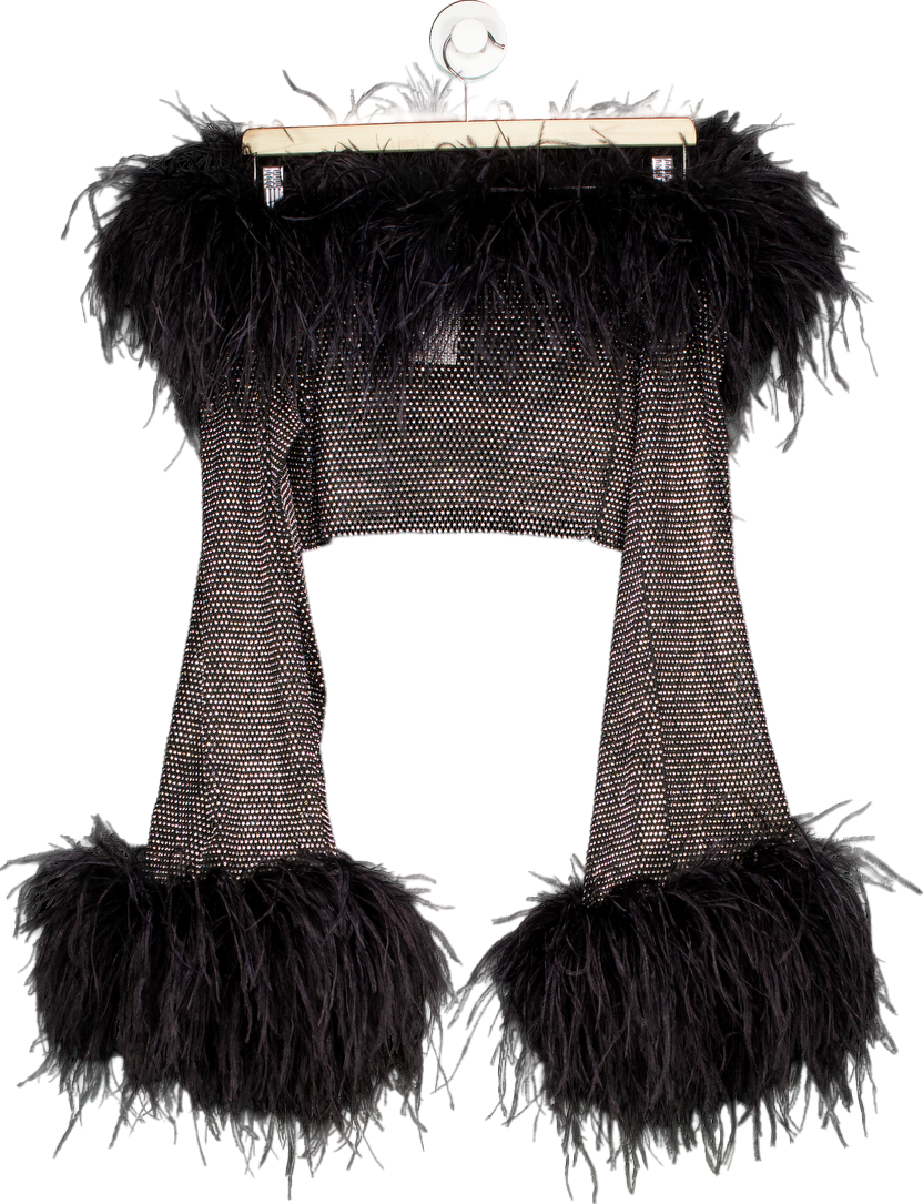Santa Brands Black Sparkle Black Feathers Top W Open Shoulders UK L