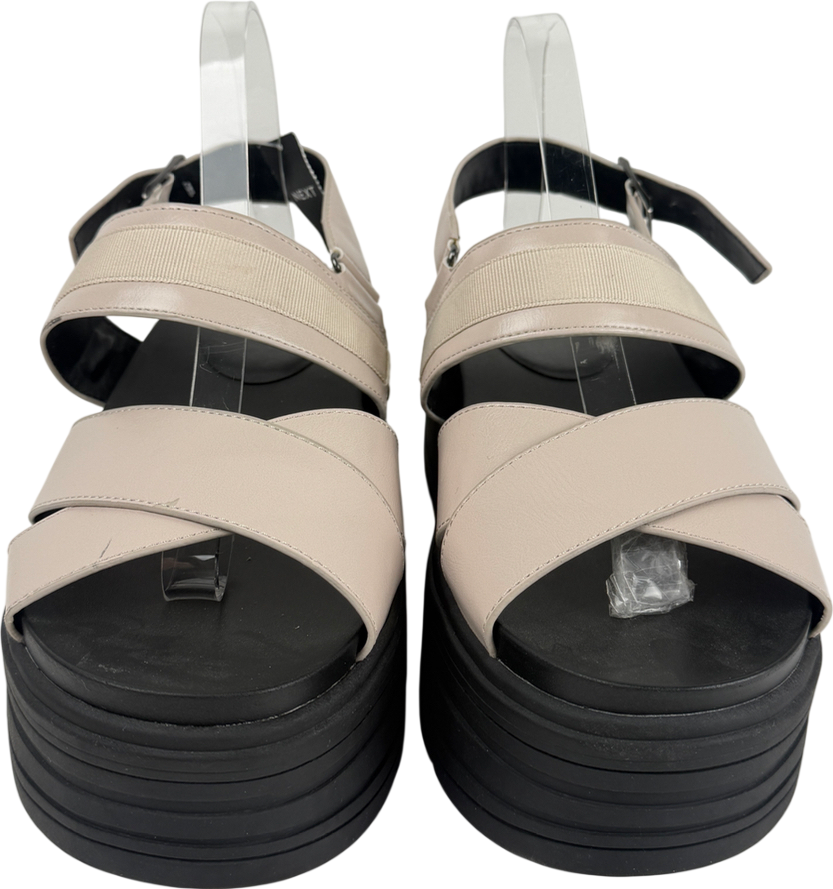 Next Cream Bone Extra Wide Fit Chunky Wedge Sandals UK 7 EU 40 👠