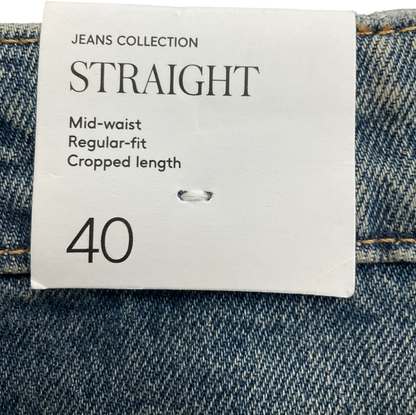 MANGO Blue Blanca Straight Leg Mid Waist Cropped Jeans UK 12