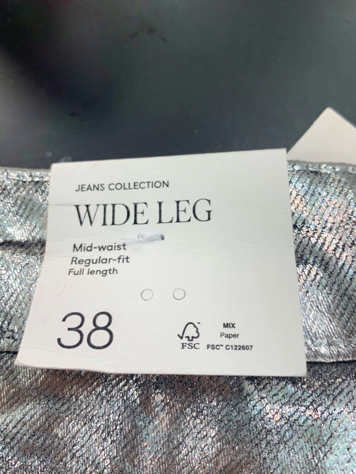 Mango Silver Wide Leg Mid-Waist Regular-Fit Jeans UK 10