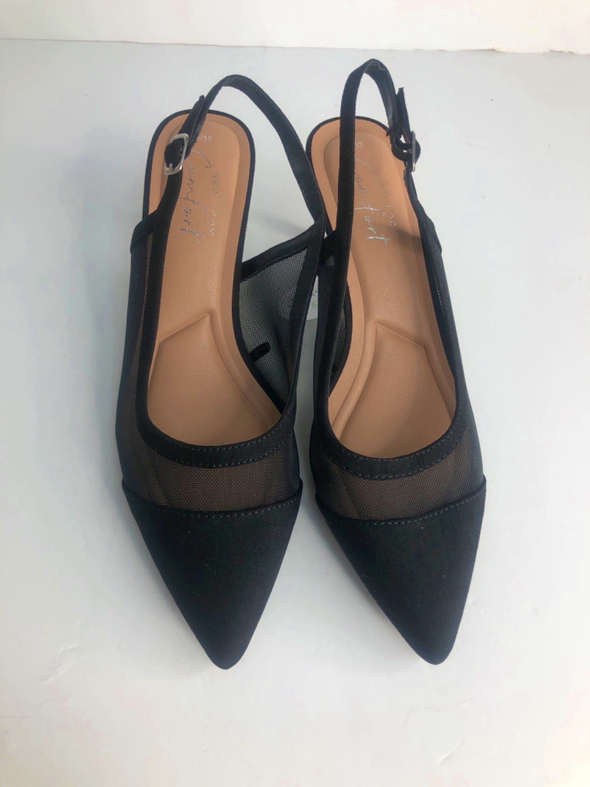 New Look Black Mesh Slingback Heels Comfort UK 4