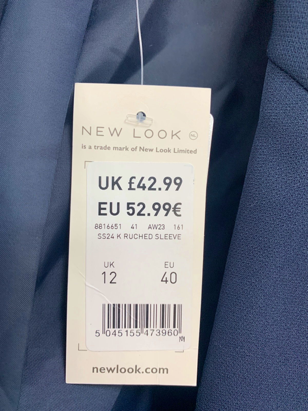 New Look Blue Ruched Sleeve Blazer UK 12