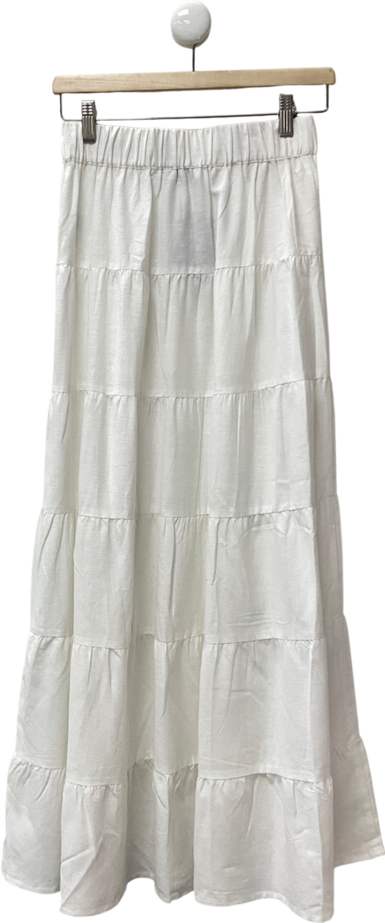 In The Style White Tiered Maxi Skirt UK 8