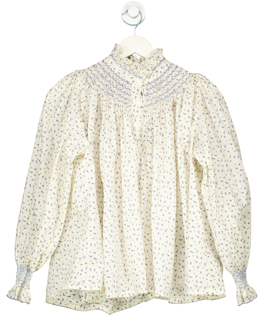 Smock London Cream Ditsy Hand Smocked Blouse UK S
