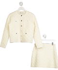 Tory Burch Cream T Monogram Kendra Logo Cardigan And Mini Skirt 2-piece Set UK XS