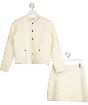 Tory Burch Cream T Monogram Kendra Logo Cardigan And Mini Skirt 2-piece Set UK XS