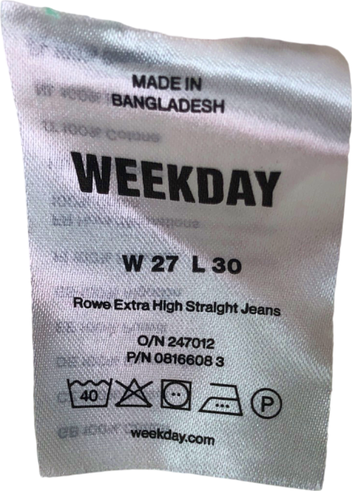 Weekday Ivory Extra High Straight Jeans UK W27 LENGTH 30"