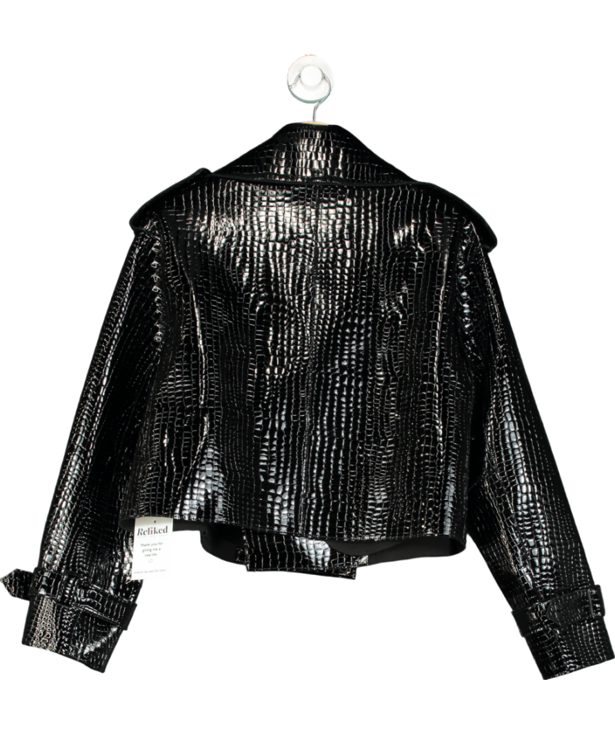 JANE & TASH Black Croc Oversized Leather Jacket UK M
