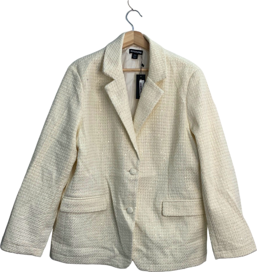 PrettyLittleThing White Glitter Textured Oversized Blazer UK 10