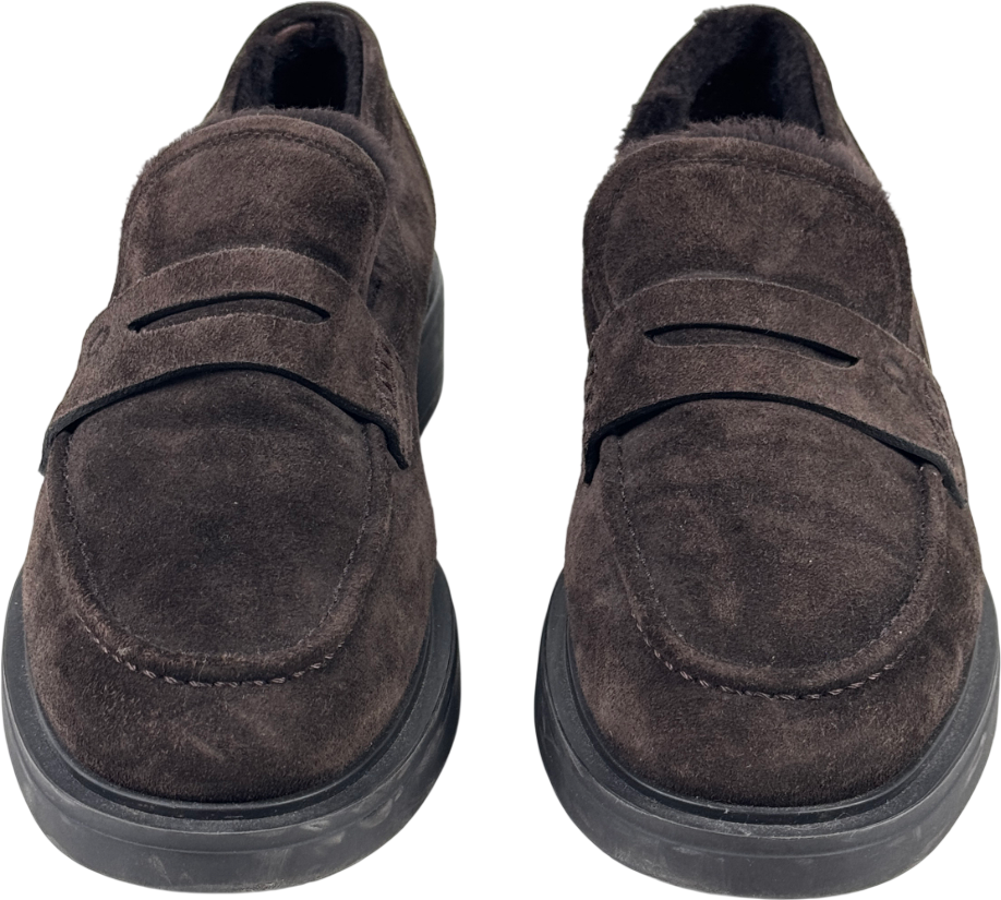 Gianvito Rossi Chocolate Brown Harris 20 Shearling-lined Suede Loafers UK 6 EU 39 👠