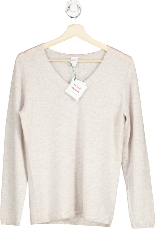 John Lewis & Partners Grey 100% Cashmere V Neck Sweater UK 12