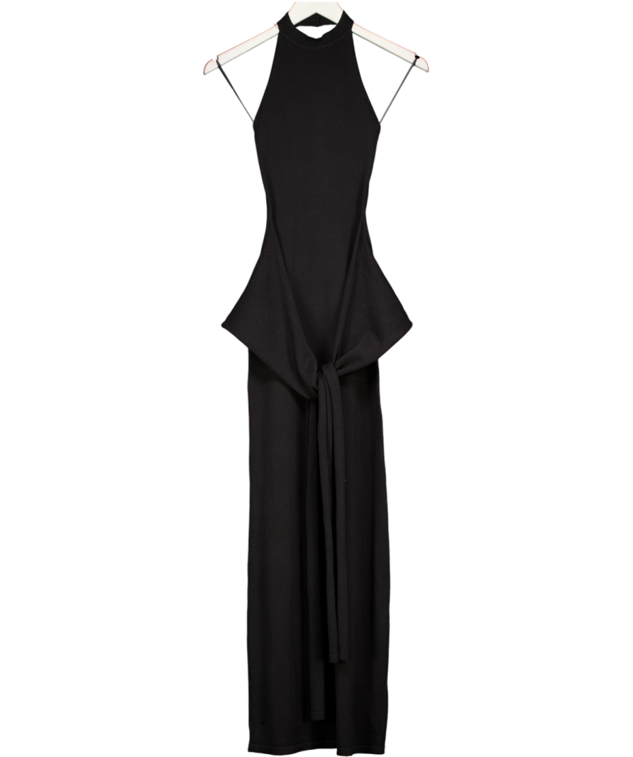PRETTY LAVISH Black Bernelle Halterneck Tie Waist Knit Midaxi Dress UK XS