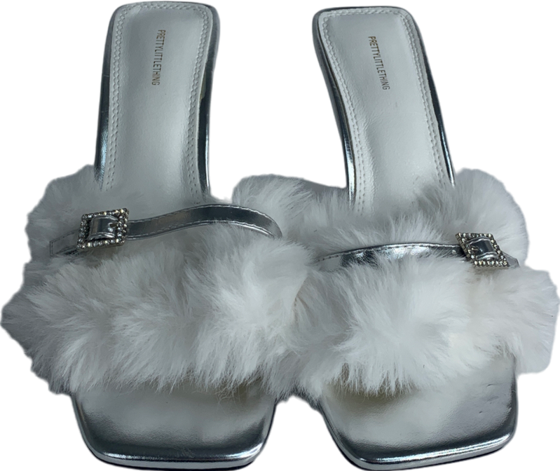 PrettyLittleThing White Faux Fur High Heels UK 3 EU 36 👠