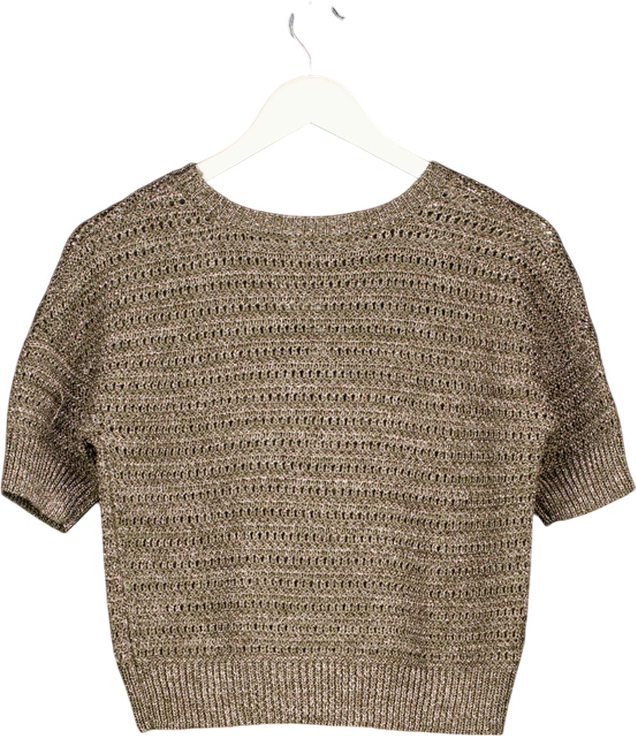 WHISTLES Metallic Green Sparkle Open Knit Jumper UK S