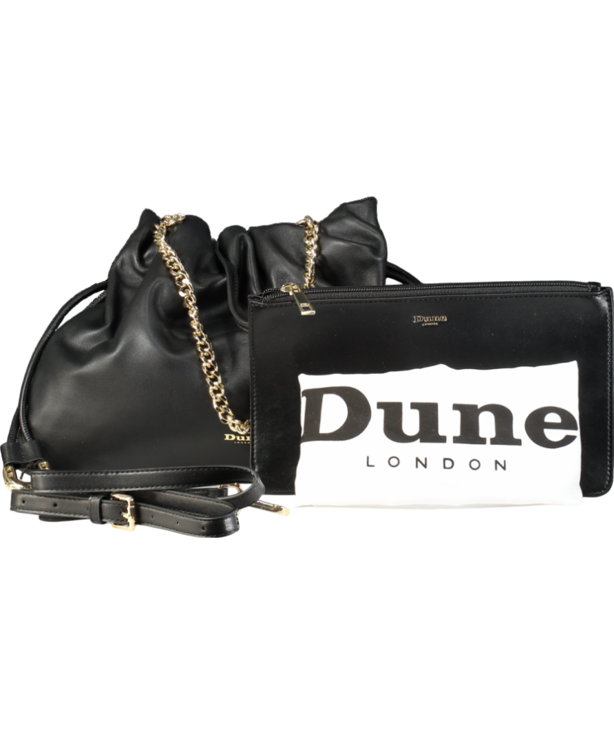 Dune Black Leather Drawstring Bag & Clutch Bag